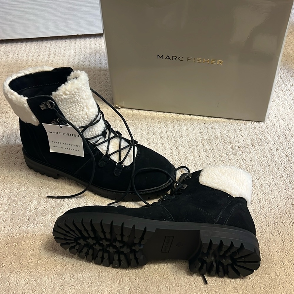 New inbox, Mark Fisher, water resistant, black, multi suede boots. So comfy!